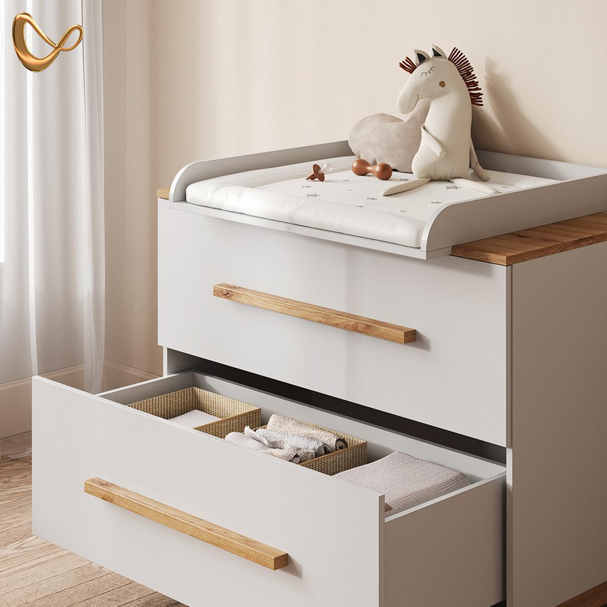 WICKELKOMMODE Mailo Weiß/Artisan mit 2 Schubladen - Weiß/Eiche Artisan, Holzwerkstoff (108/98/70cm) - Livinity®