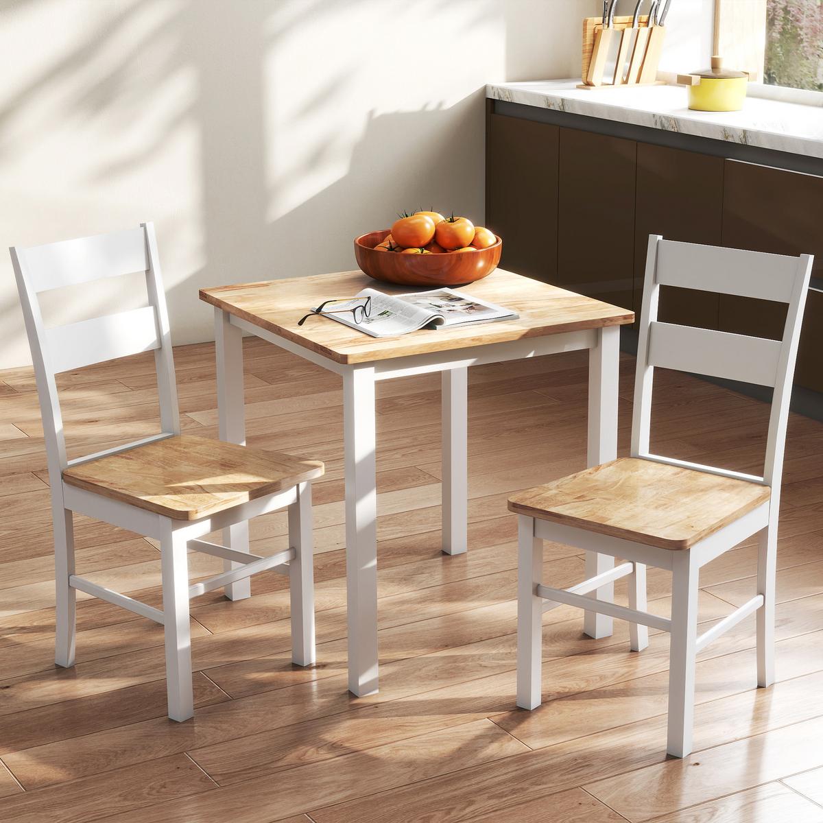 ESSZIMMERSTÜHLE 2er Set Gummiholz Eiche - Eichefarben/Weiß, Holz (40/88.5/50.5cm) - HOMCOM