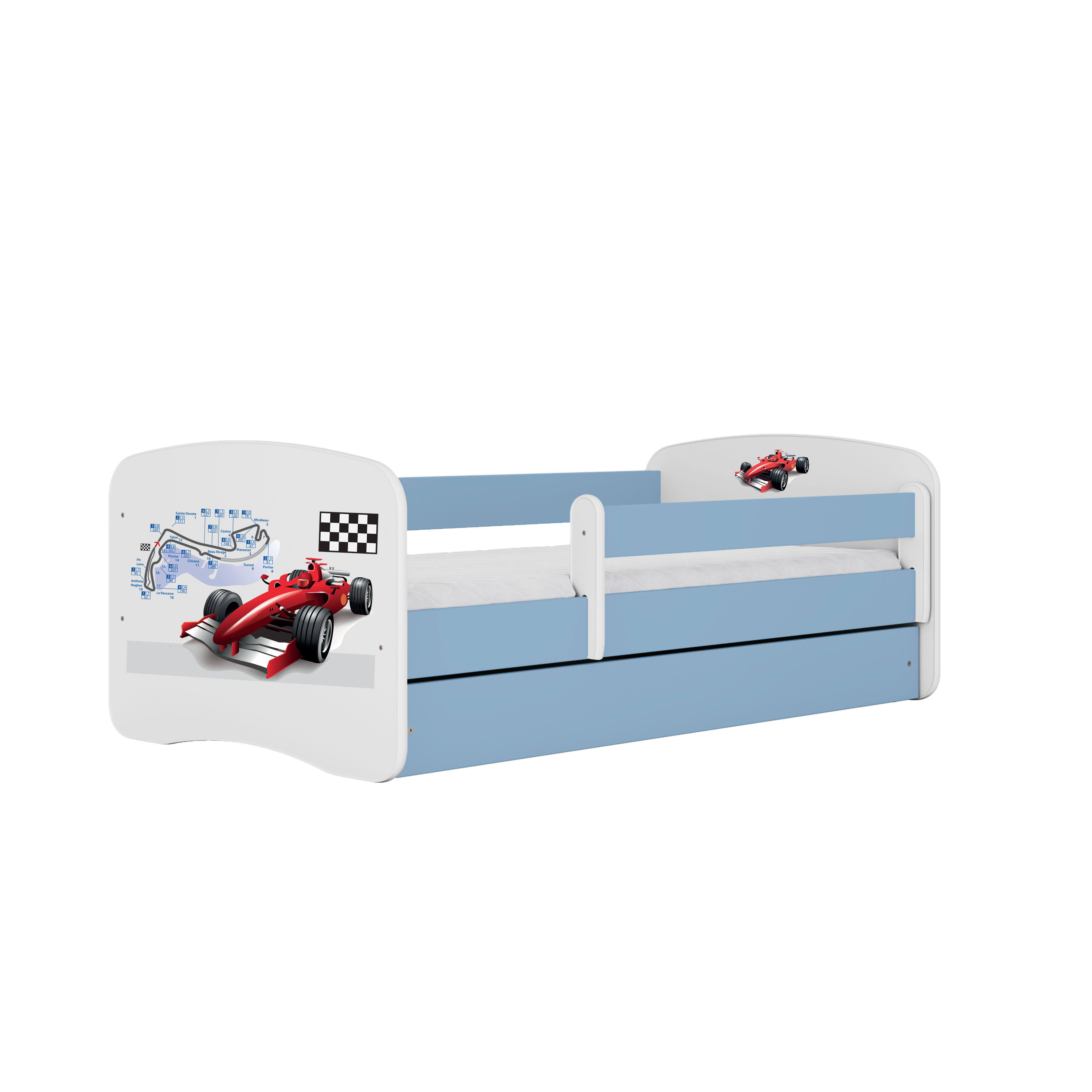 KINDERBETT Formel 1 mit Schublade 140/70 80/61/144 - Blau, Holzwerkstoff (70/140cm) - RAUMHIRSCH FURNITURE