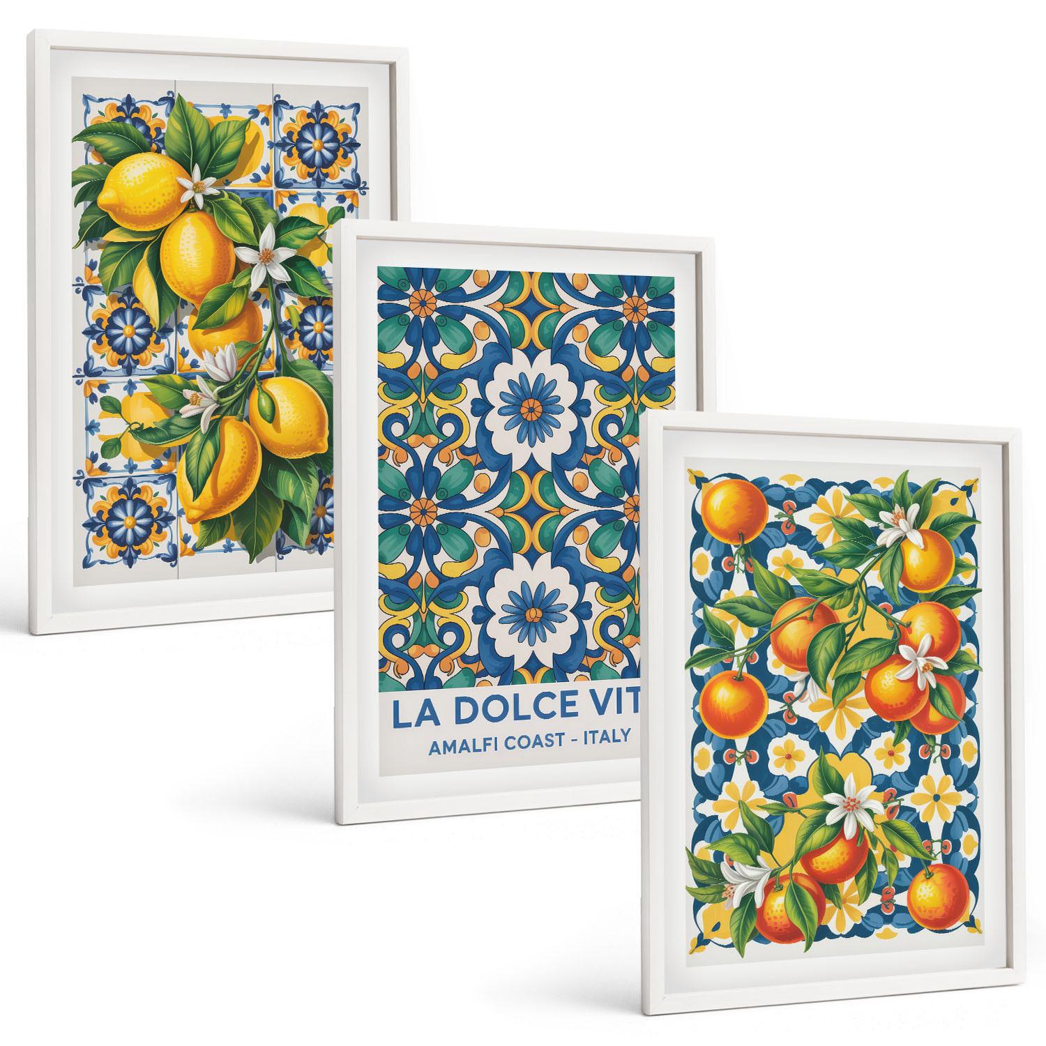 BILDER SET 3er Set - 40x60 cm Weißer Rahmen - Zitrusfarbene abstrakte - Weiß, Kunststoff (40/60cm) - TULUP