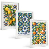 BILDER SET 3er Set - 40x60 cm Weißer Rahmen - Zitrusfarbene abstrakte - Weiß, Kunststoff (40/60cm) - TULUP