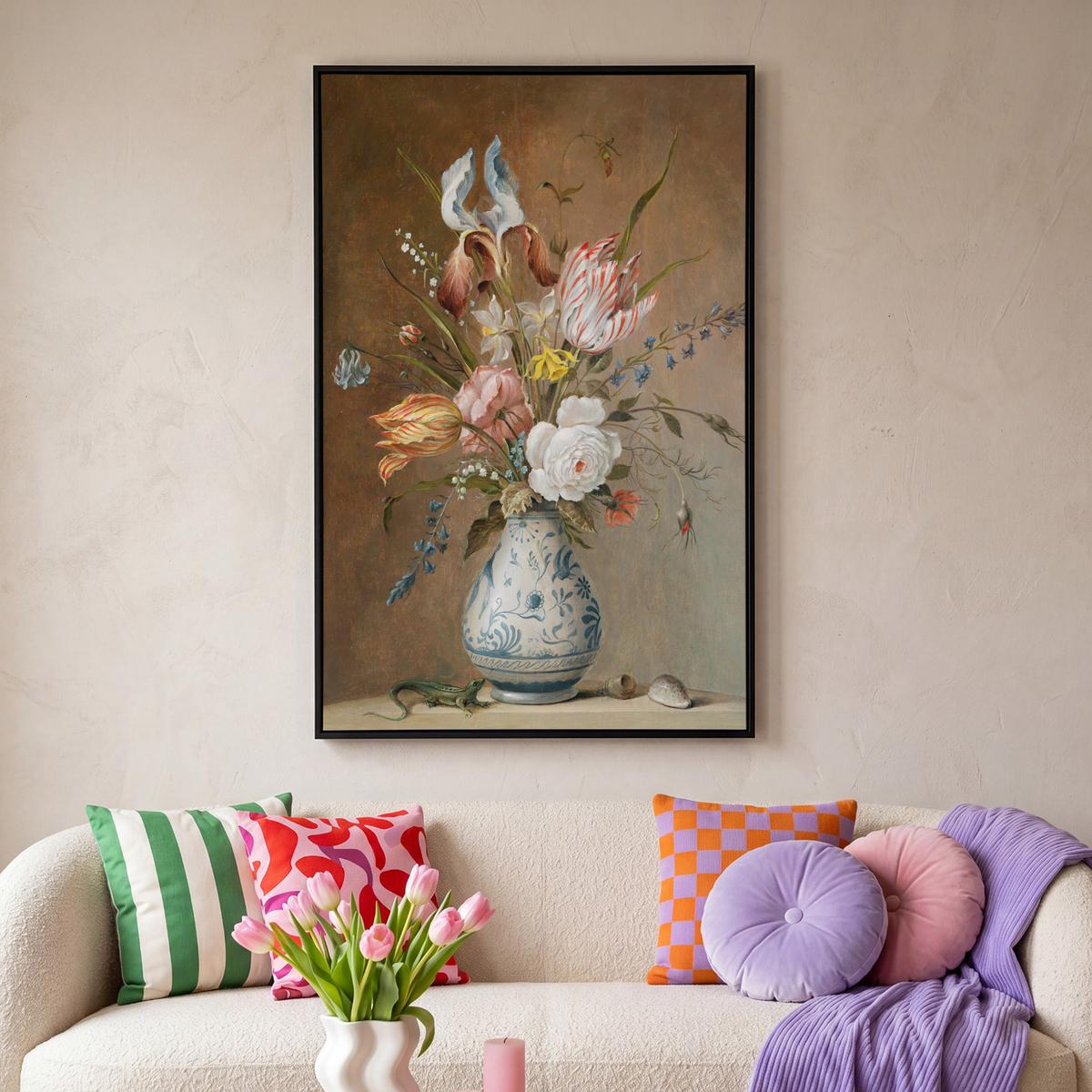 LEINWAND Bilder mit Rahmen - Alte Meister - Blumen - Balthasar van der Ast - 90x140 - Hellbraun, Textil (90/140cm) - MuchoWow