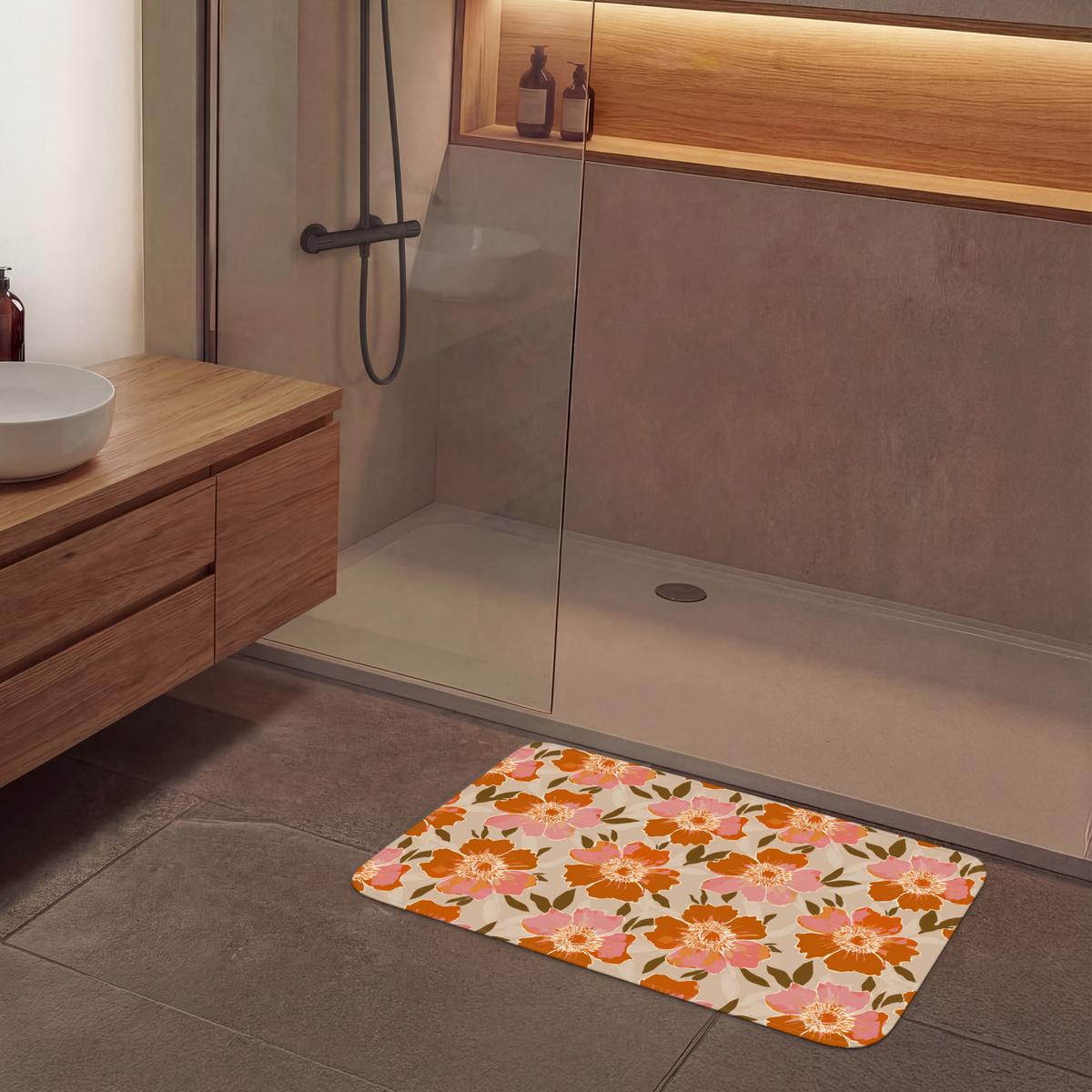 BADEMATTE Blumen - Motiv - Retro 90x60 cm - Multicolor, Textil (90/60cm) - OnlyWow