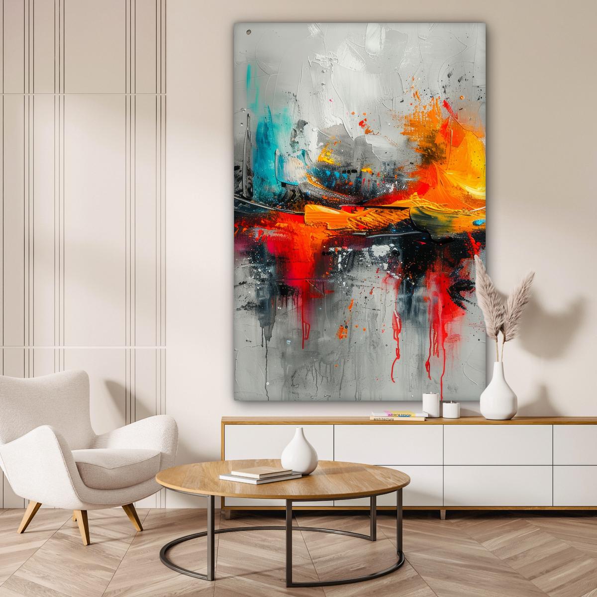 LEINWANDBILD Moderne Kunst - Orange - Grau - Abstrakt Deko Groß 90x140 cm - Hellgrau, Textil (90/140cm) - MuchoWow