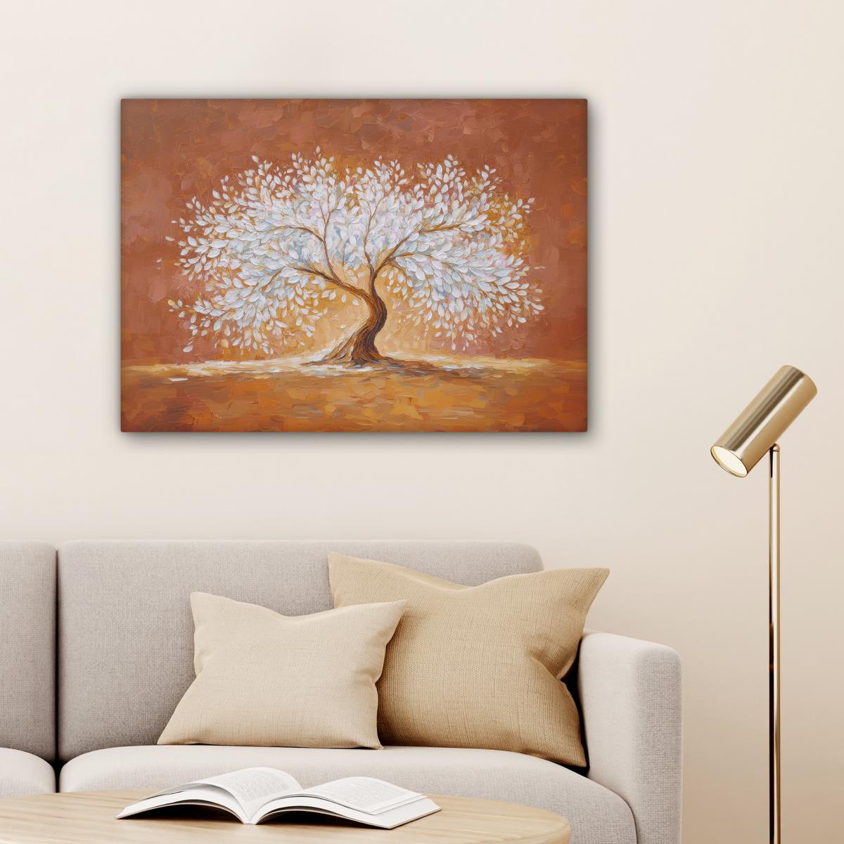 LEINWANDBILD Abstrakt - Baum - Weiß - Blätter Wandbilder 80x60 cm - Braun, Textil (80/60cm) - MuchoWow