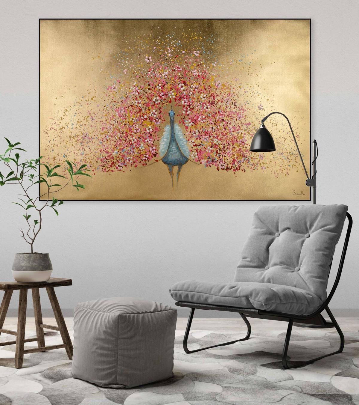 ÖLGEMÄLDE 120/80 cm - Pink/Goldfarben, Holz/Textil (120/80cm) - KUNSTLOFT
