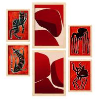 POSTER Set Mit 6 Gesteinte Kreaturen In Tiere Zusammenfassungen A3 & A4 Rahmen Aus Hellem Holz - Beige, Papier (29/3cm) - Nacnic