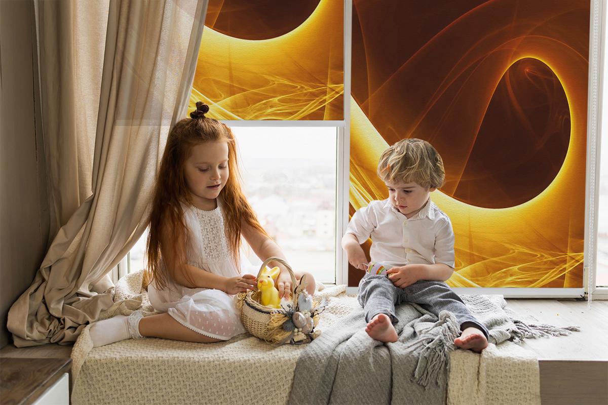 INNENROLLO - Fensterrollo - Rollo - 140x140 cm - Orange Abstraktion - Orange, Kunststoff (140/140/0.5cm) - TULUP