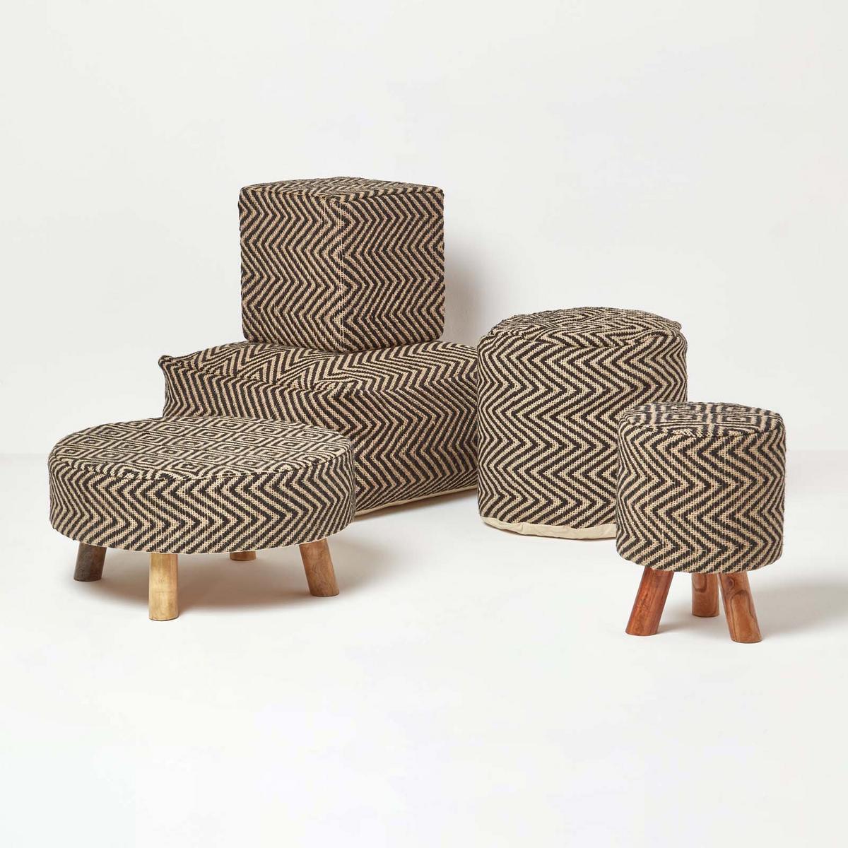 SITZPOUF Ethno Style mit Zickzack-Muster, 60/60/30 cm - Schwarz, Textil (60/30/60cm) - Homescapes