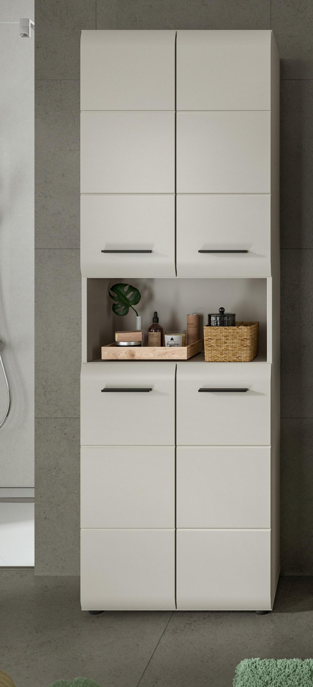 HOCHSCHRANK Kaschmir 60 x 185 cm, Badschrank mit viel Stauraum - Kaschmir/Schwarz, Holzwerkstoff/Kunststoff (60/185/30cm) - Inn.Furn