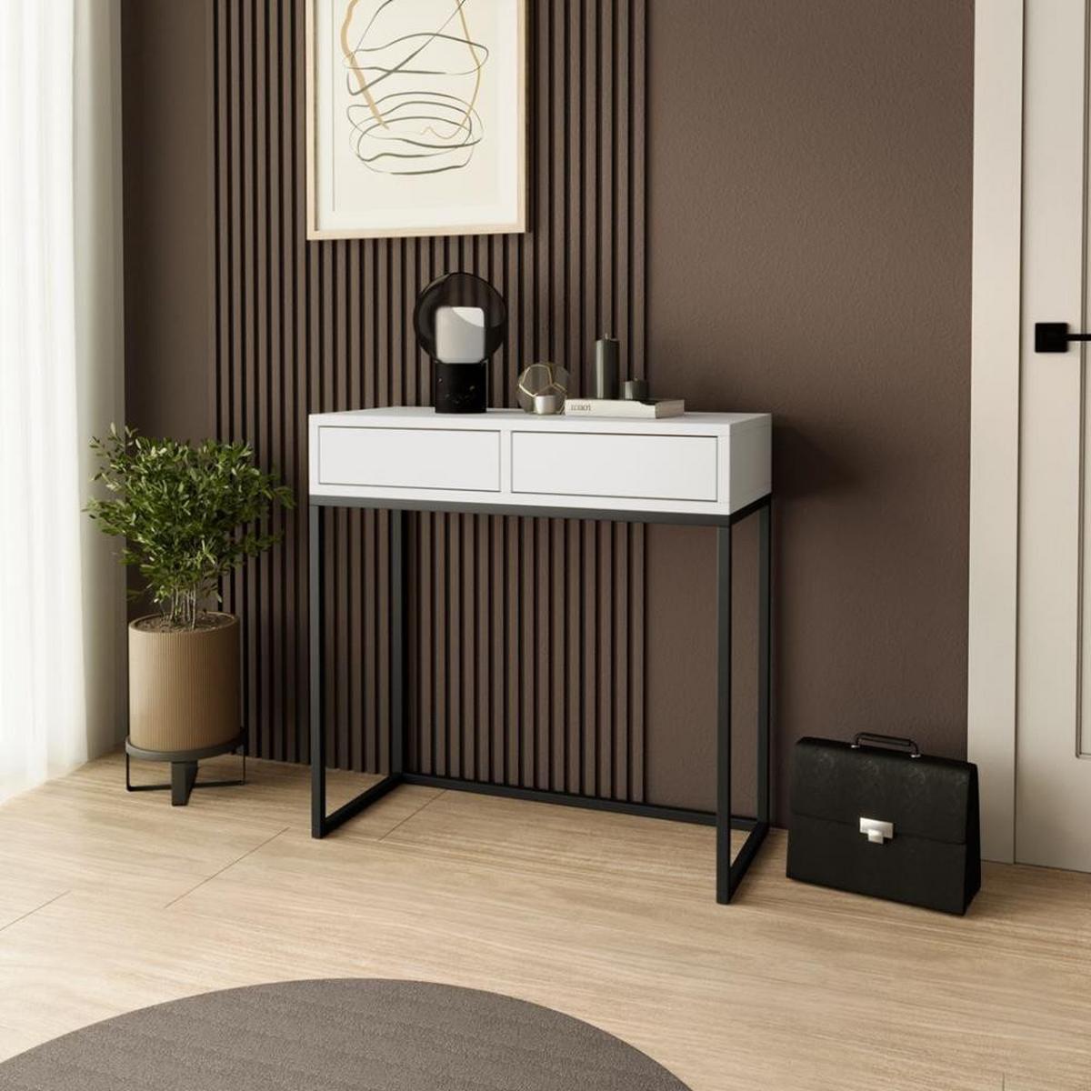 KONSOLENTISCH Lango 80/85/35 weiß mit schwarzen Matellbeinen - Schwarz/Weiß, Holzwerkstoff/Metall (35/80/85cm) - Beautysofa