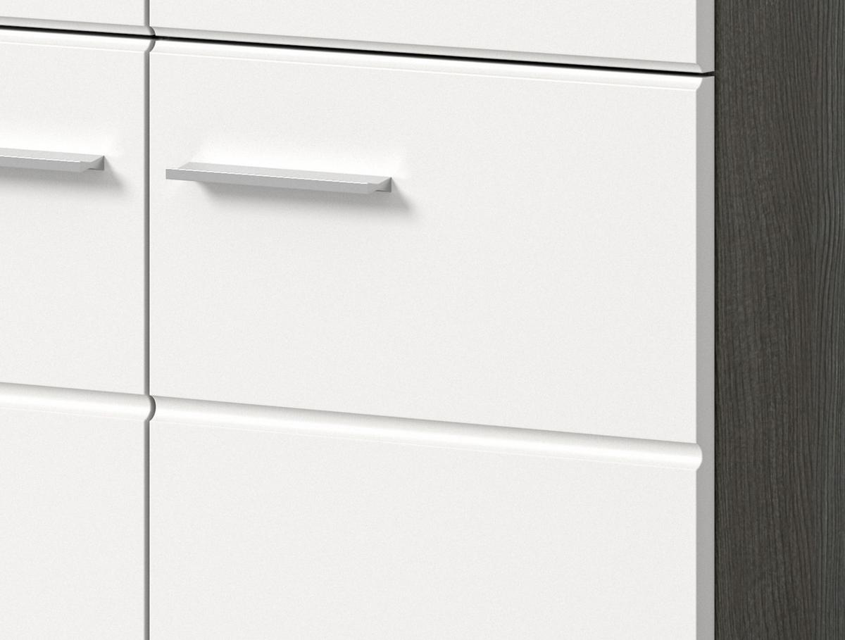 KOMMODE weiß Hochglanz, grau 60 cm, Sideboard mit Rillenoptik - Weiß Hochglanz/Silberfarben, Holzwerkstoff/Kunststoff (60/85/37cm) - Inn.Furn