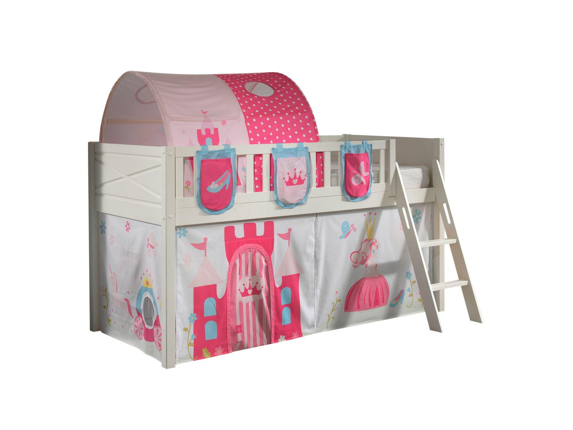 KINDERBETT Karyl 208x114x135 Massivholz Weiß Textilset Princess 4 - Magenta/Weiß, Holz (90/200cm) - 58aufmkessel