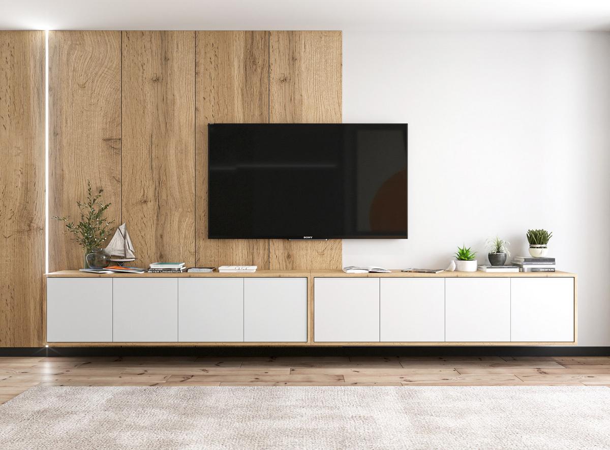 TV-LOWBOARD 2-er Set Apollo2 Eiche wotan Weiß Matt 150 cm - Weiß, Holzwerkstoff (300/39/35cm) - Meble Lindner