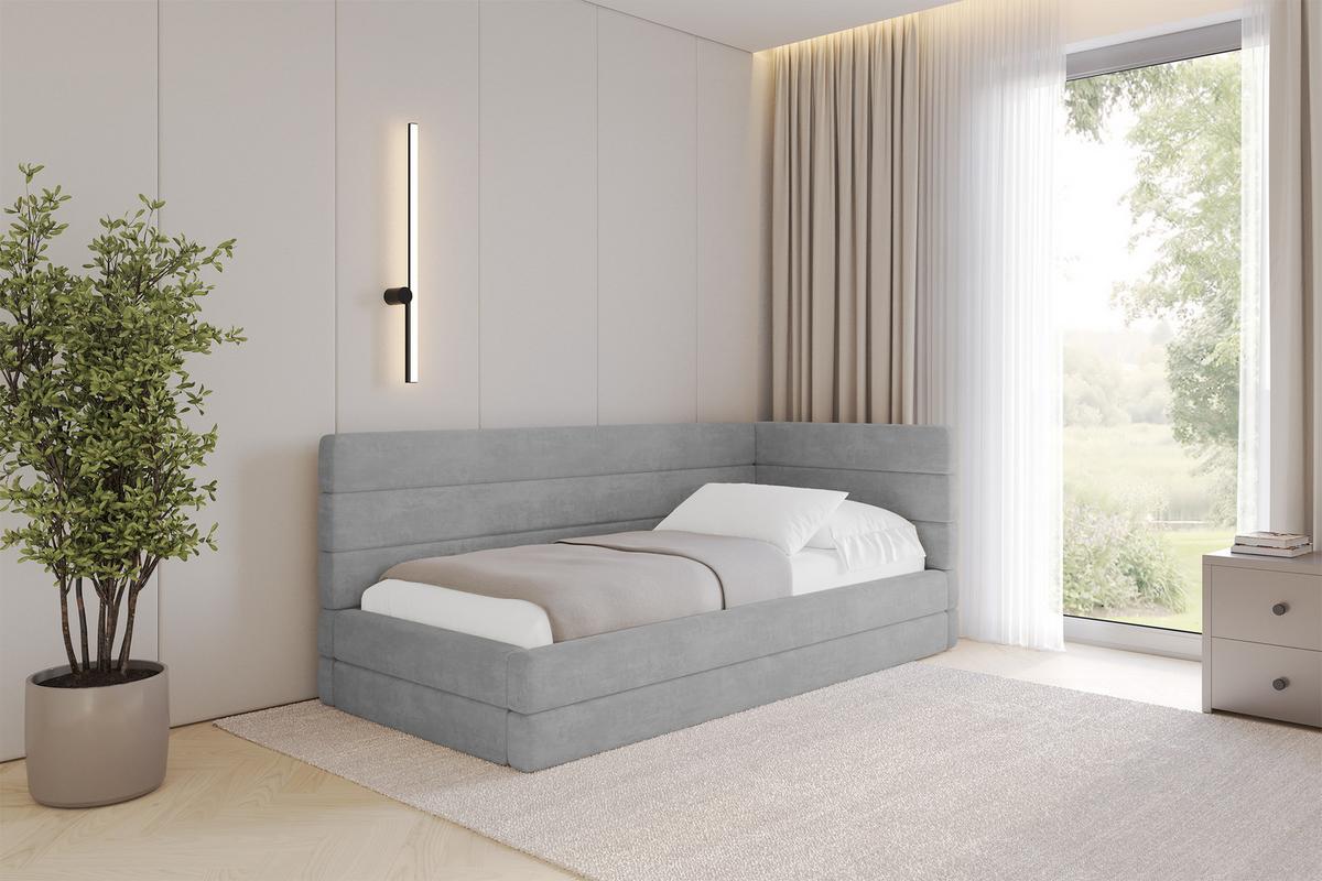 EINZELLBETT Jugendbett mit Bettkasten, Links - BEMY 100x200 Grau - Hellgrau, Holzwerkstoff/Textil (100/200cm) - ALTDECOR