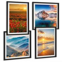 BILDER SET 4er Set - 50x50 cm & 40x60 cm Schwarzer Rahmen - Landschaften aus Bergen und Meeren im Westen - Schwarz, Kunststoff (50/50cm) - TULUP