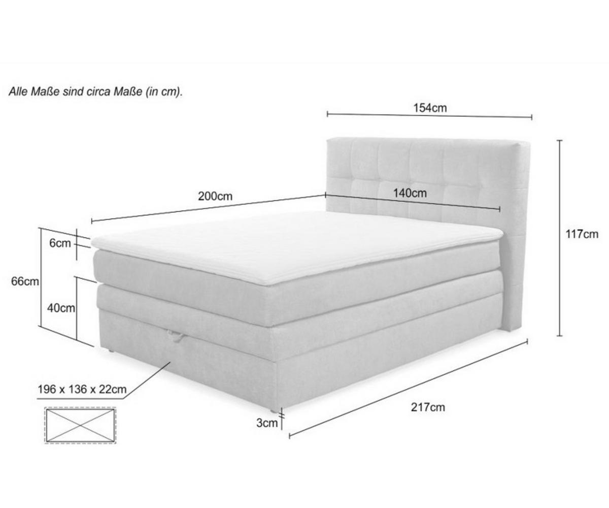 BOXSPRINGBETT 140x200 cm, 7-Zonen-Tonnentaschen-Federkernmatratze H3, Topper, Bonell-Federkern, großer Bettkasten, Cord Beige Grau / 20036 - Greige/Schwarz, Kunststoff/Textil (140/200cm) - luma-home