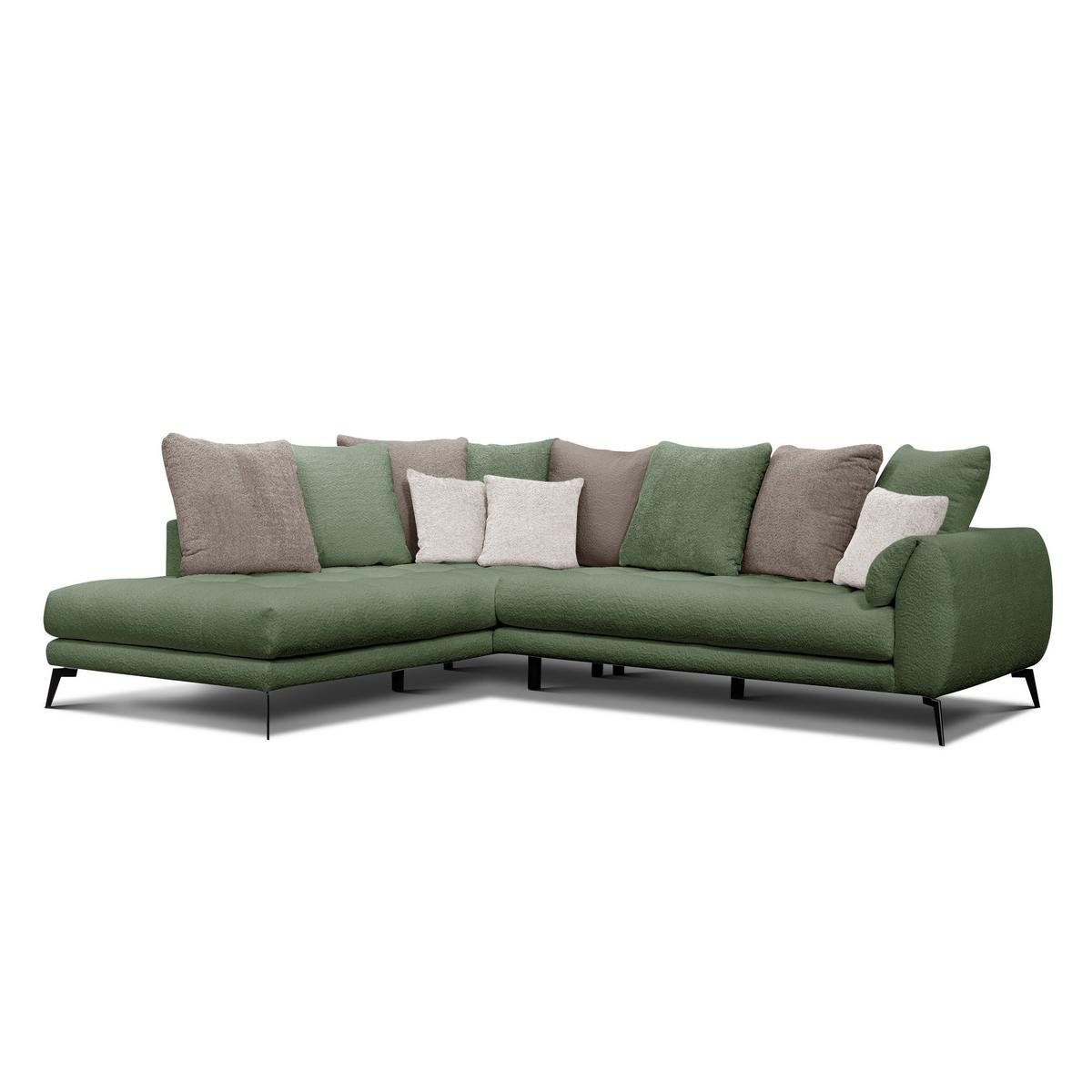 ECKSOFA CALME 5-Sitzer, olive und beige - Schwarz/Olivgrün, Holz/Textil (294/229cm) - Wozimo