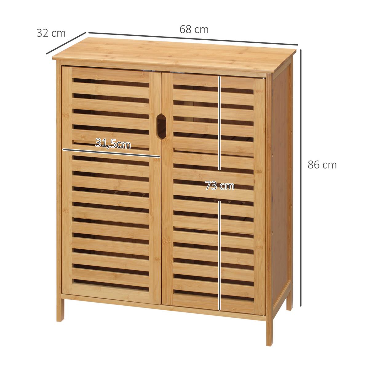 BADEZIMMERSCHRANK mit 2 Lamellentüren, 68 x 32 x 86 cm, Natur - Naturfarben, Naturmaterialien (32/86/68cm) - Kleankin