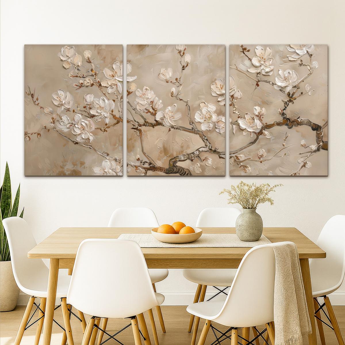 LEINWANDBILD 3er Set Beige - Blüte - Modern 180x80 cm - Beige, Textil (180/80cm) - MuchoWow