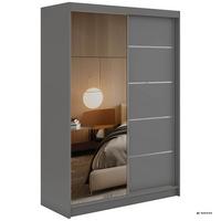 SCHWEBETÜRENSCHRANK 150 - SKORIA - Grau mit Spiegel - Alufarben/Grau, Holzwerkstoff/Metall (150/216/61cm) - MKS