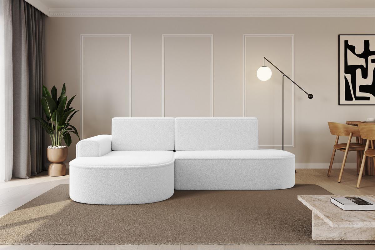 ECKSOFA mit Schlaffunktion und Bettkasten Ottomane Links MARI-L1-S - 283x167x73 cm Weiß Bouclé - Schwarz/Weiß, Holzwerkstoff/Kunststoff (283/167cm) - ALTDECOR
