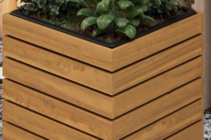 Hochbeet Echtholz Akazie massiv Holzlatten UV-beständig witterungsbeständig Pflanztopf Kunststoff Schwarz