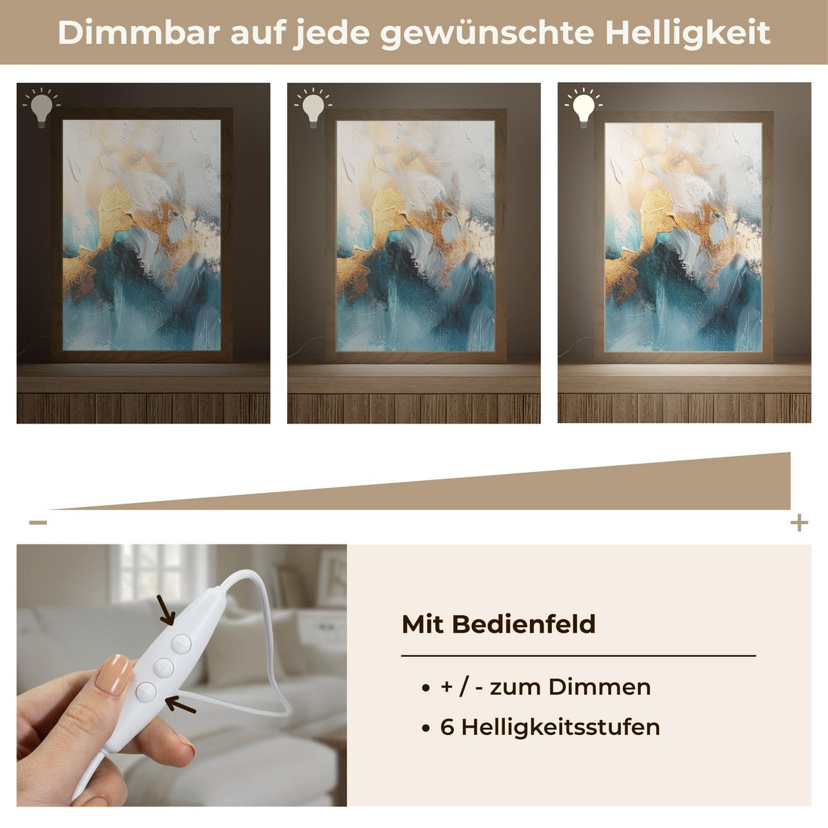 TISCHLEUCHTE Abstrakt - Kunst - Gold - Blau 20x30 cm - Aubergine, Holzwerkstoff (8/20/30cm) - OnlyWow