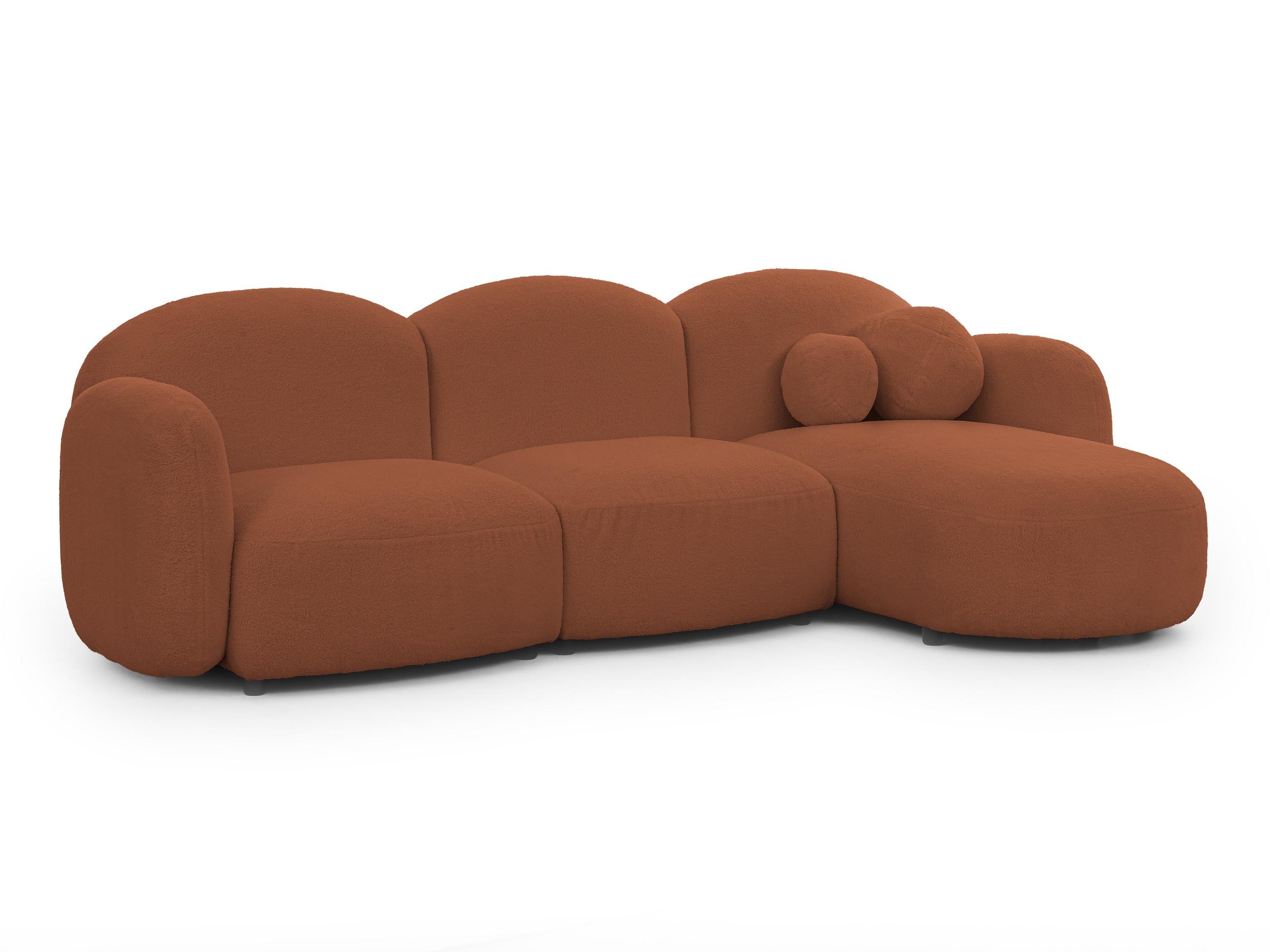 ECKSOFA Nuvola mit abgerundetem Design Terrakotta Bouclé-Stoff - Ottomane Rechts - Terracotta/Schwarz, Holz/Kunststoff (268/146cm) - S-Style Möbel