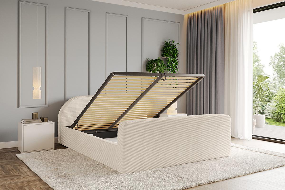 POLSTERBETT mit Bettkasten, Fußteil und Lattenrost, Boxbett mit Matratze H3/H4 - TIVON-Z-V1 180x200 Beige - Creme, Holzwerkstoff/Textil (180/200cm) - ALTDECOR