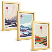 BILDER SET 3er Set - 20x30 cm Goldrahmen - Japanische Bergabstraktionen - Goldfarben, Kunststoff (20/30cm) - TULUP