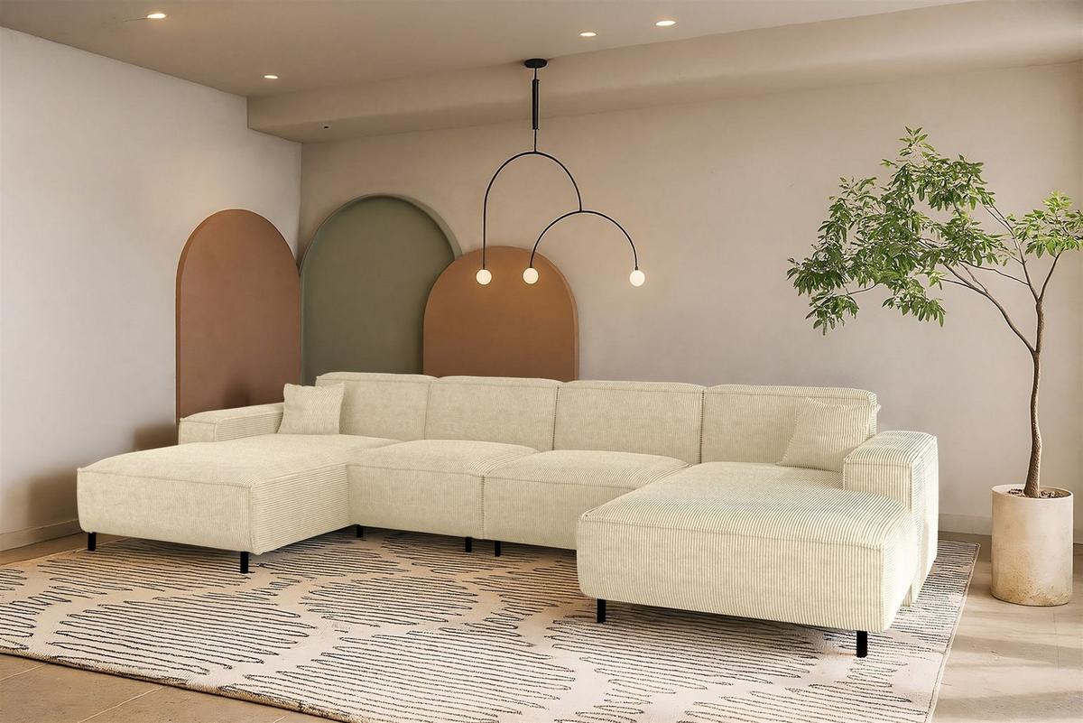 WOHNLANDSCHAFT Gloria In Scala - Creme, Holzwerkstoff/Textil (378/73/165cm) - Fun Möbel