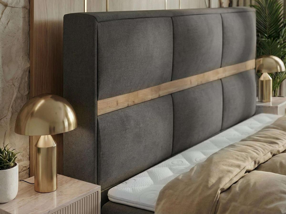BOXSPRINGBETT ORVO 140/200 - Dunkelgrau Velvet - Topper T25 - H4 - Dunkelgrau/Schwarz, Kunststoff/Textil (140/200cm) - MKS