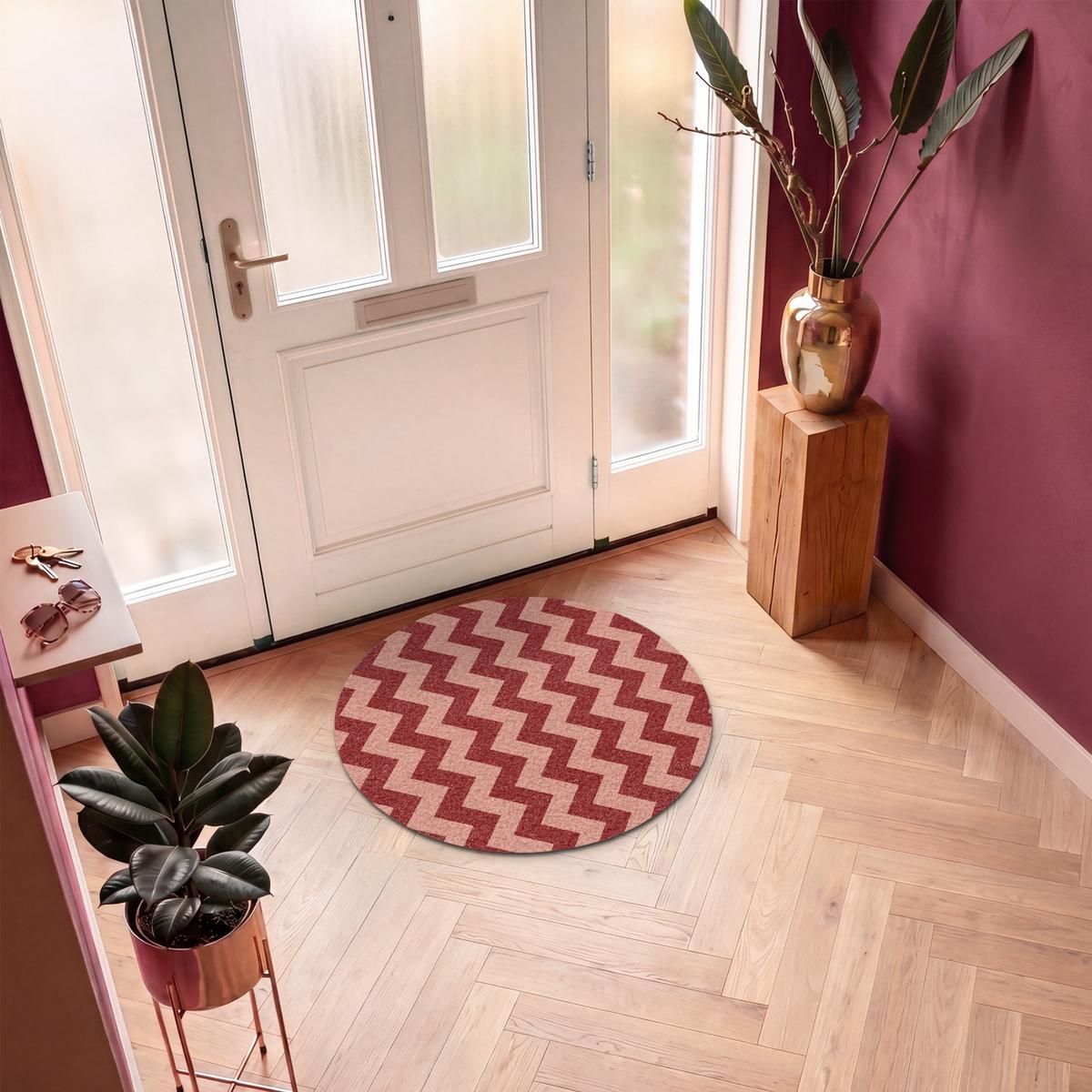 FUSSMATTE Zickzack - Streifen - Muster - Rot Schmutzfänger 90x90 cm - Bordeaux, Kunststoff (90/0.4cm) - MuchoWow