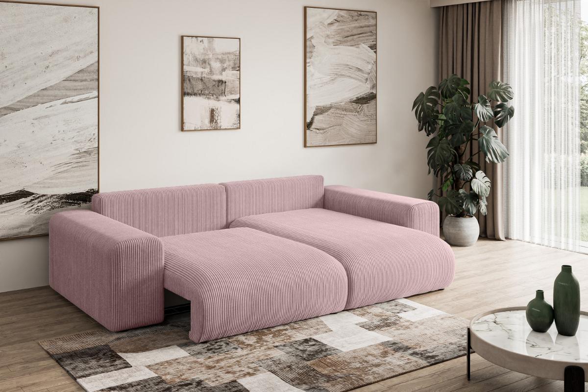 ECKSOFA Ottomane rechts ESKAR-L 266x176x72 Rosa Cord - Schwarz/Rosa, Holzwerkstoff/Kunststoff (176/266cm) - ALTDECOR