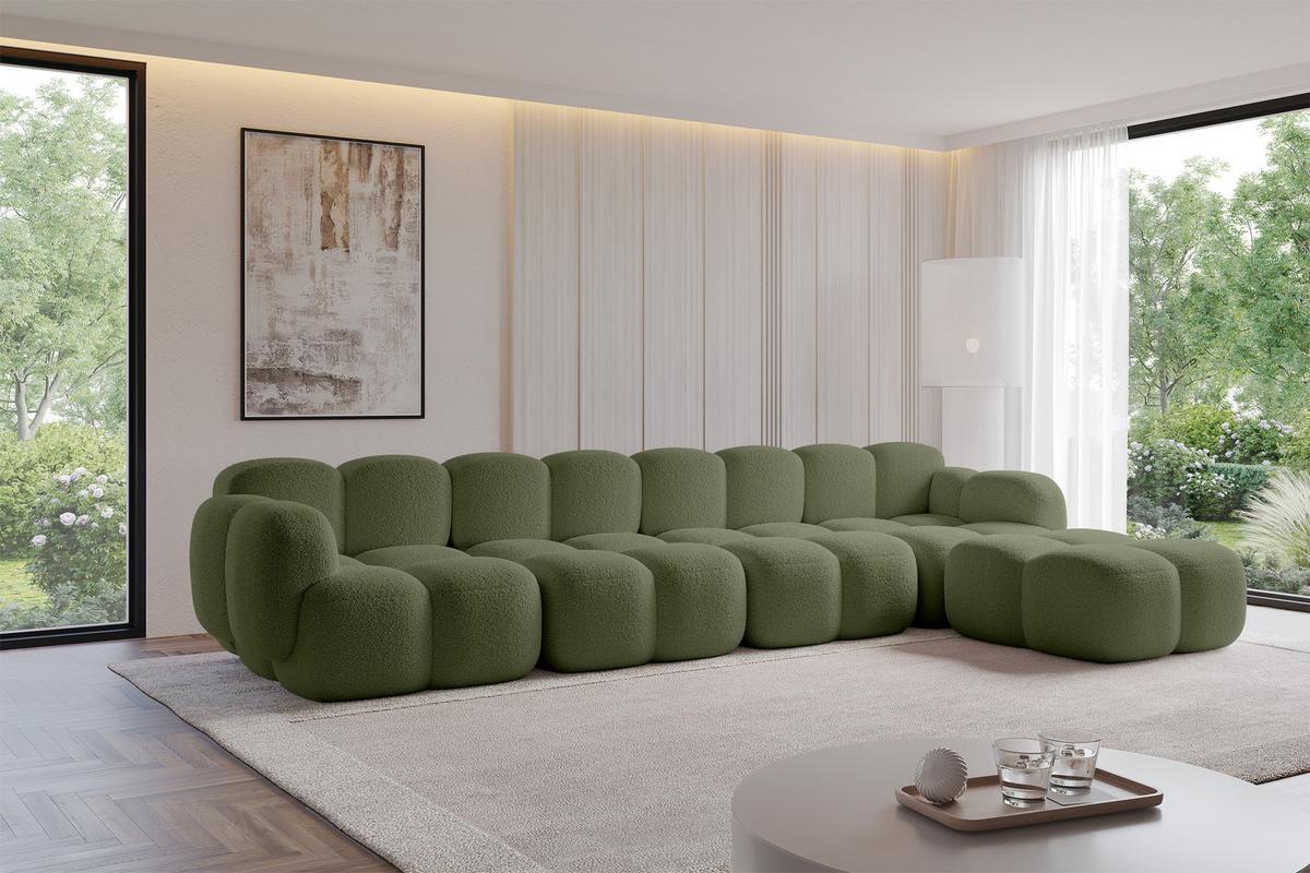 ECKSOFA modulares Sofa Rechts Miko-L3 390x205x75 Grün Bouclé - Smaragdgrün/Schwarz, Holzwerkstoff/Kunststoff (390/205cm) - ALTDECOR
