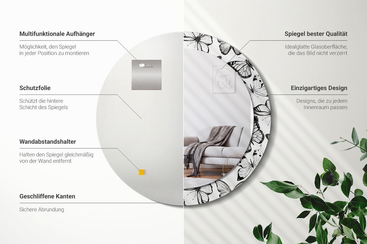 SPIEGEL Rund Ø 70 cm mit Aufdruck - Schwarz, Glas (70/70/0.4cm) - Wallfluent