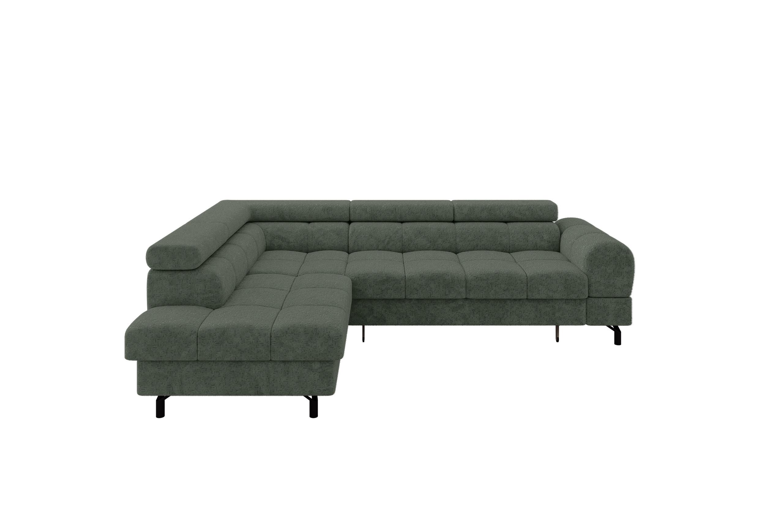 ECKSOFA mit Schlaffunktion Ottomane Links LUMA-L 272x203x70 Grün Velours - Schwarz/Grün, Holzwerkstoff/Kunststoff (272/203cm) - ALTDECOR