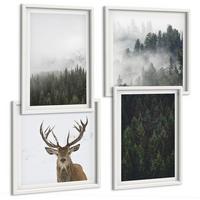 BILDER SET 4er Set - 50x50 cm & 40x60 cm Weißer Rahmen - Grüne Wälder, neblige Landschaft - Weiß, Kunststoff (50/50cm) - TULUP