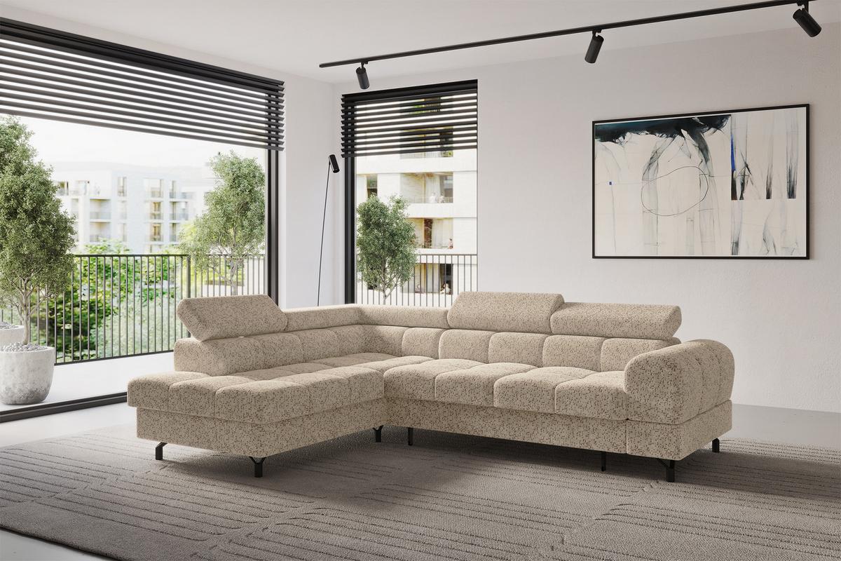 ECKSOFA mit Schlaffunktion Ottomane Links LUMA-L 272x203x70 Braun Velours - Schwarz/Braun, Holzwerkstoff/Kunststoff (272/203cm) - ALTDECOR