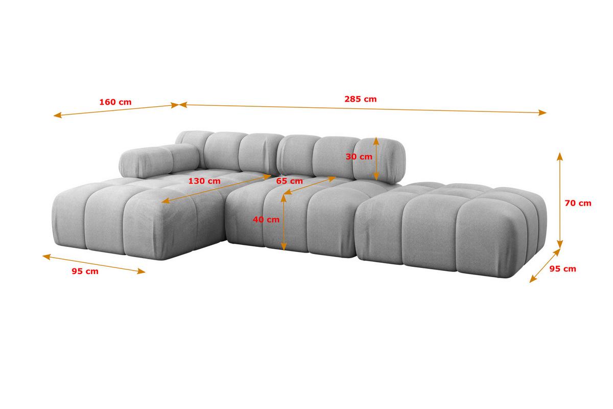 ECKSOFA modulares Sofa Lizur-L1 - 285x160x70 cm Hellgrau Velours - Hellgrau, Holzwerkstoff/Textil (285/160cm) - ALTDECOR