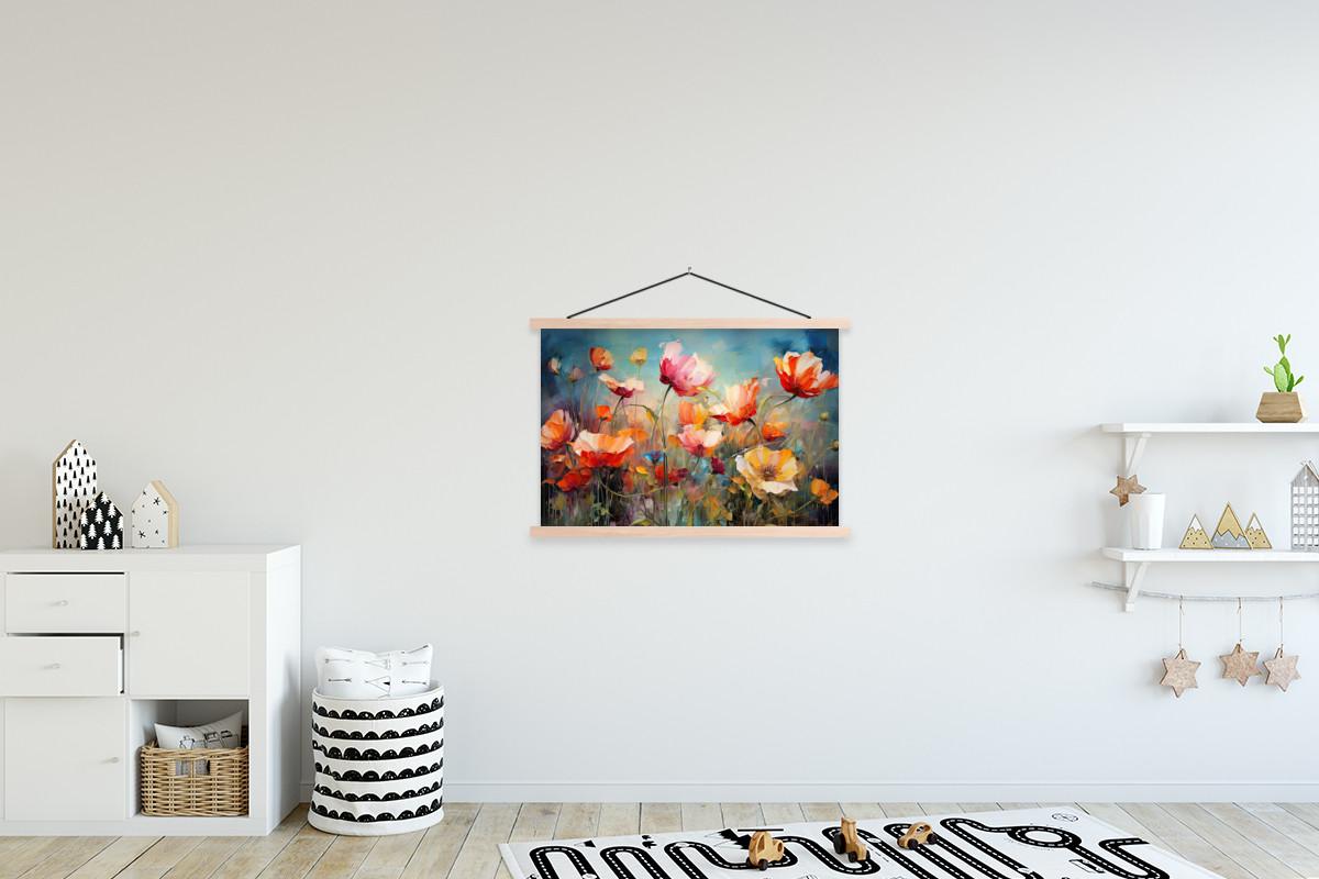 POSTER MIT MAGNETLEISTEN Blumen - Aquarell - Kunst - Botanisch - Natur Wanddeko 90x60 cm - Orange, Textil (90/60/0.15cm) - MuchoWow
