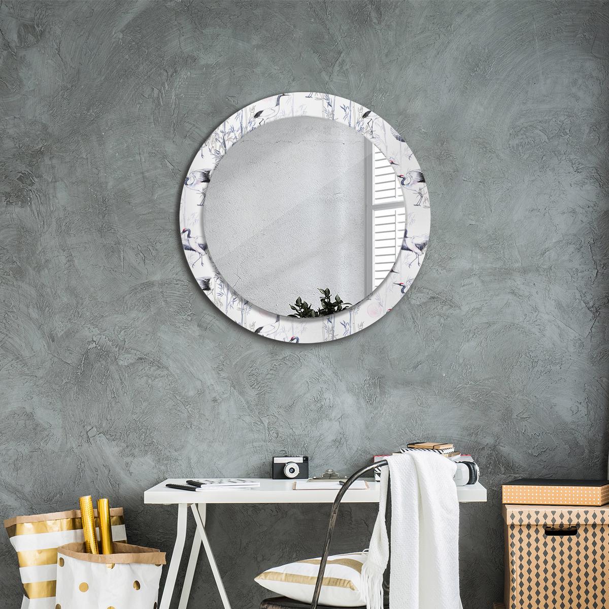 SPIEGEL Rund Ø 70 cm mit Aufdruck - Blau/Weiß, Glas (70/70/0.4cm) - Wallfluent