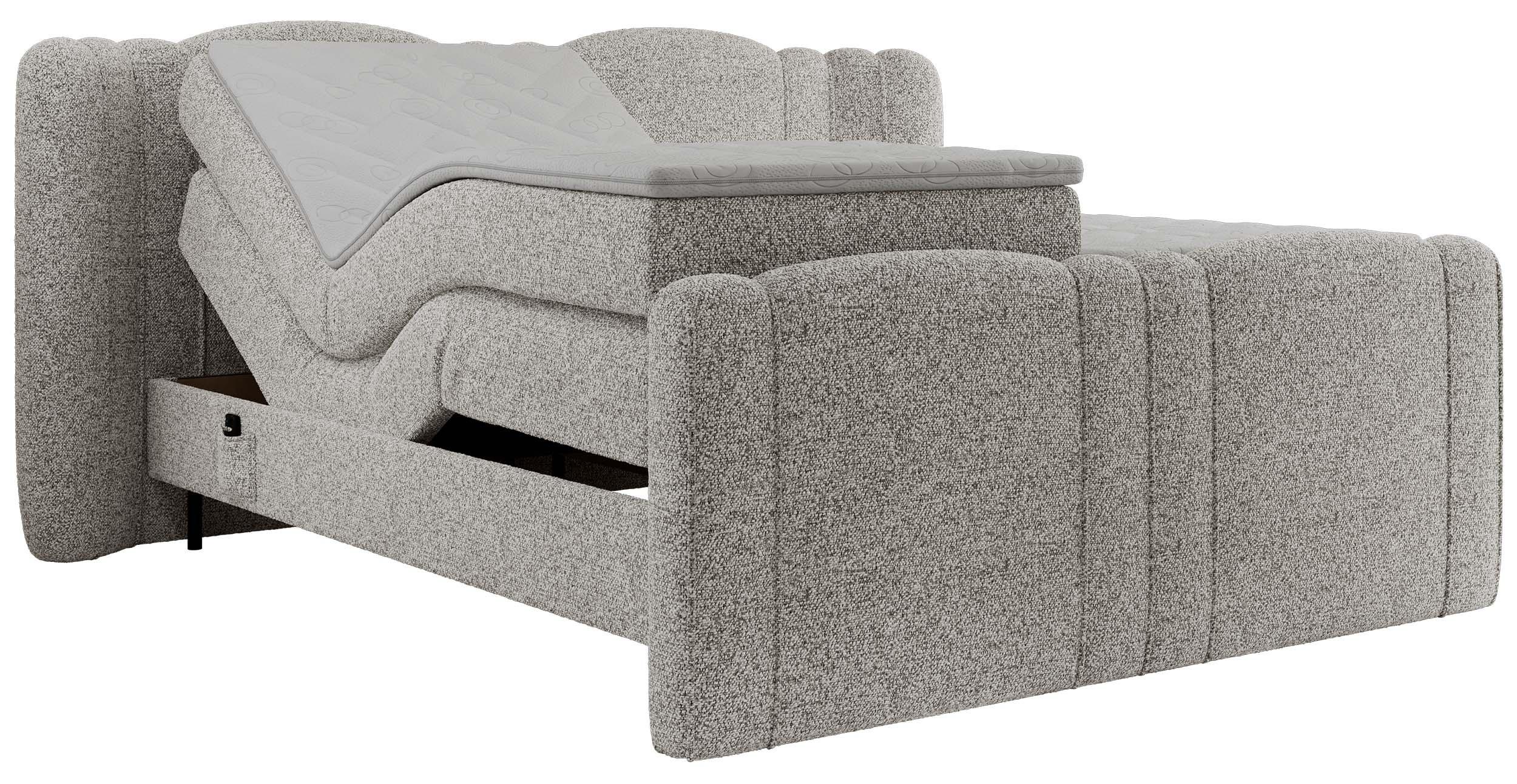 BOXBETT FORTINA 160/200 - Hellgrau Struktur - H4 - Hellgrau, Holz/Textil (160/200cm) - MKS