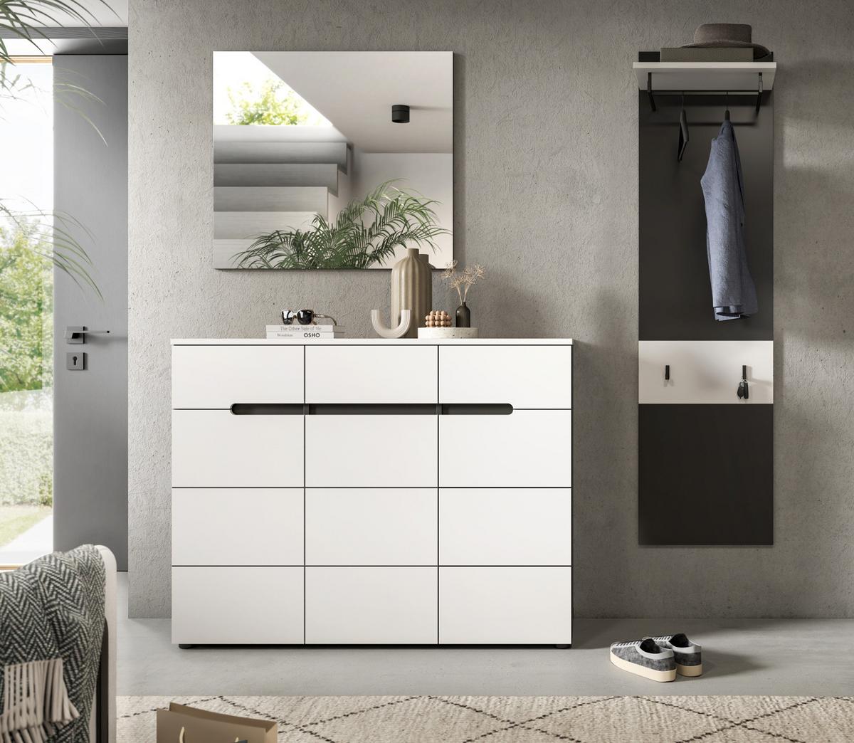 SCHUHKOMMODE weiß, grau, Flurkommode 120 x 94 cm mit Soft-Close, Cooper - Schwarz/Weiß, Holzwerkstoff/Kunststoff (120/94/37cm) - Inn.Furn