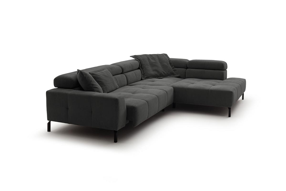 ECKSOFA MIT MOTORISCHEM SITZVORZUG OHIO Anthrazit Cord Relaxfunktion - Anthrazit/Schwarz, Textil/Metall (311/219cm) - KAWOLA