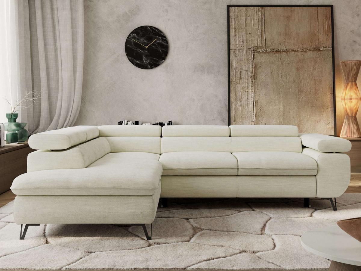 ECKSOFA PABLO L Creme Schenille glatt - Links Seite - Creme/Schwarz, Textil/Metall (208/273cm) - MKS