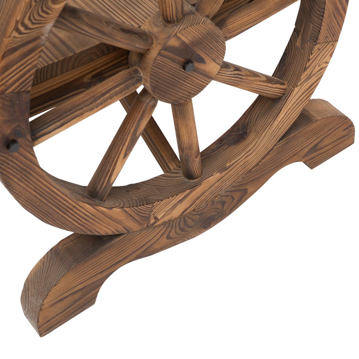 GARTENBANK mit Armlehne, Sitzbank mit Wagenräder-Design, Massivholz, Braun - Dunkelbraun, Holz (58/80/114cm) - Outsunny