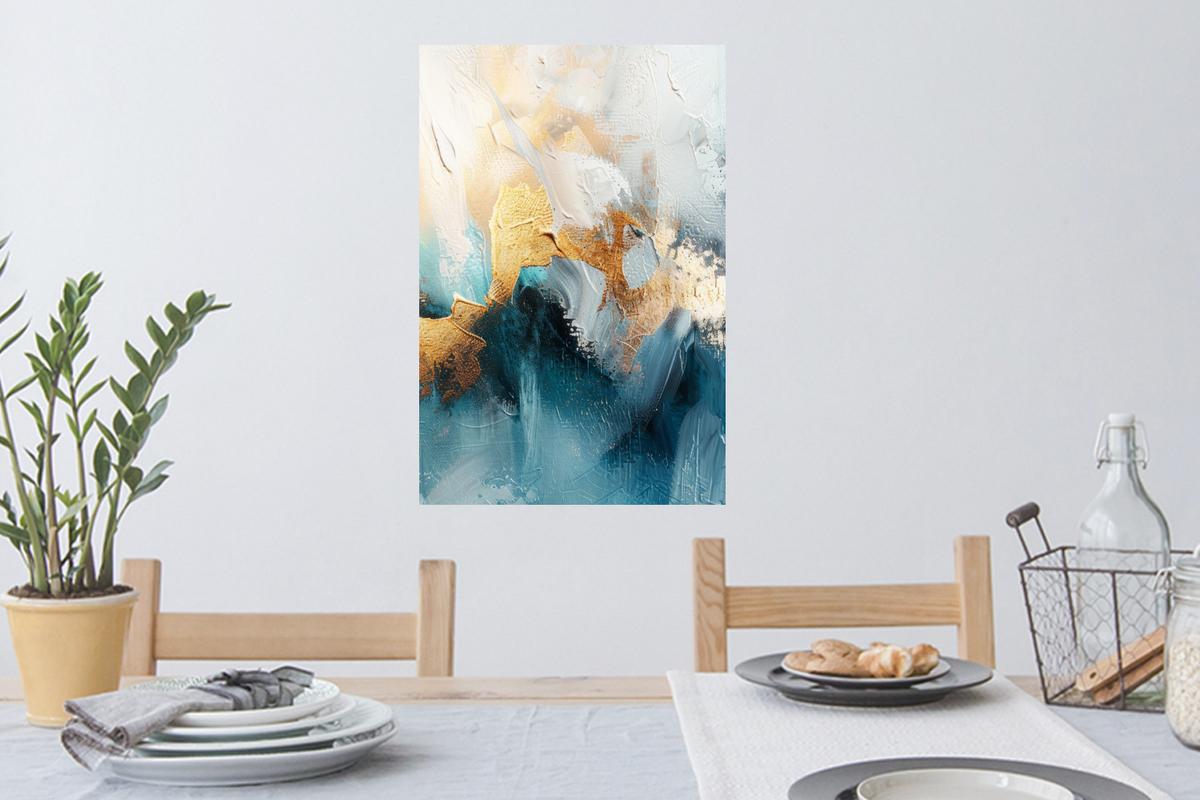 WANDTATTOO Abstrakt - Kunst - Gold - Blau Wandbild 40x60 cm - Petrol, Kunststoff (40/60/0.1cm) - MuchoWow