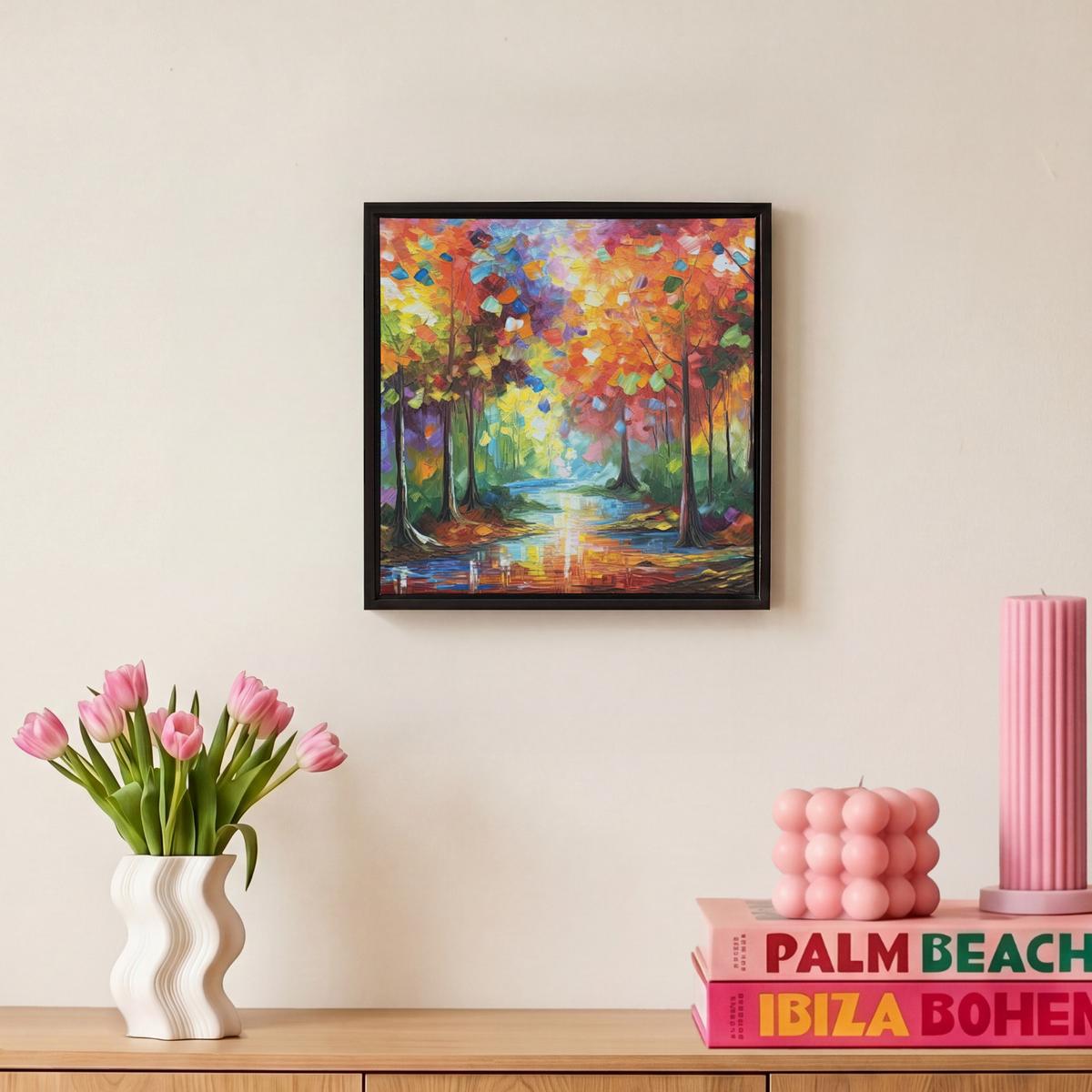 LEINWAND Bilder mit Rahmen - Landschaft - Wald - Farben - Natur - 20x20 - Multicolor, Textil (20/20cm) - MuchoWow